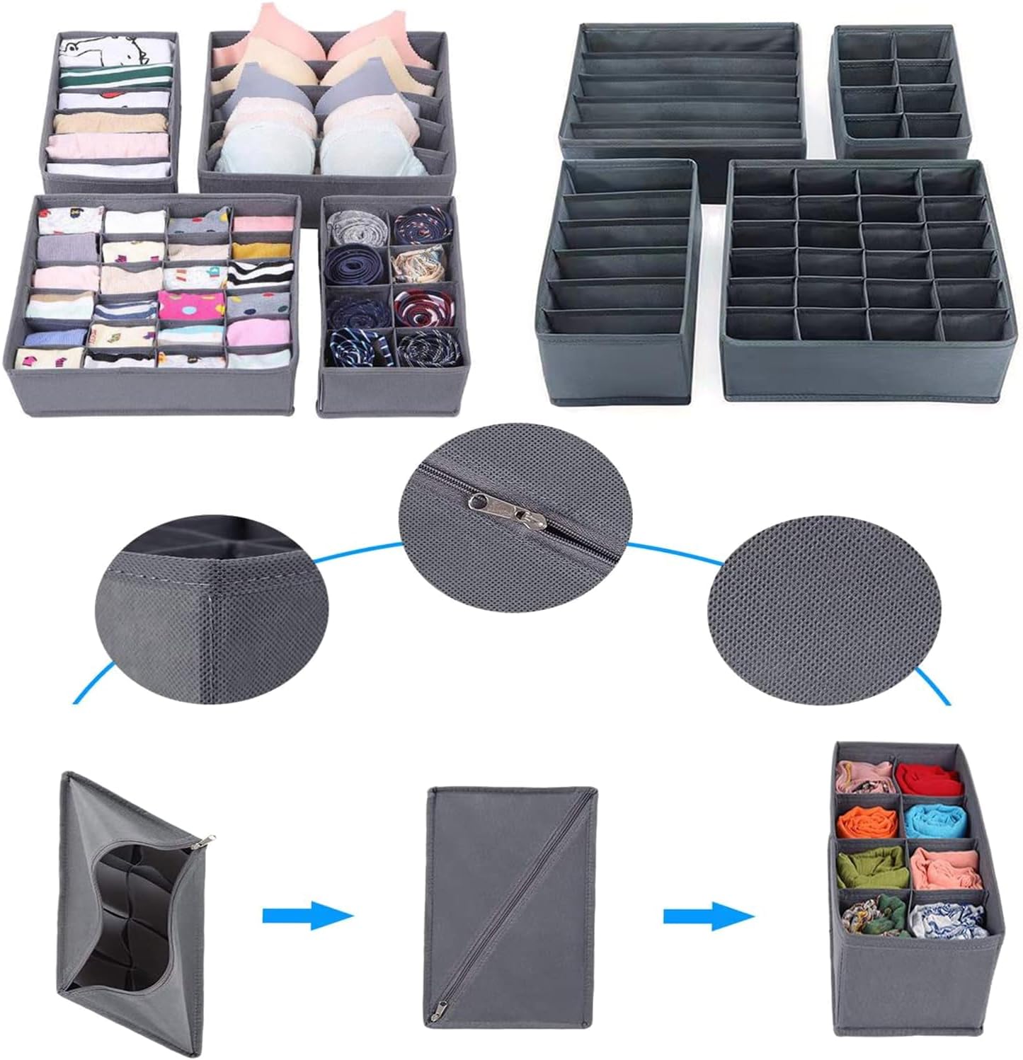 Dresser Drawer Organizer 8 Pack Clothes Underwear Sock Storage Pink Drawer Dividers Grey Foldable Closet Organizer Storage Box Dresser Drawer Organizers