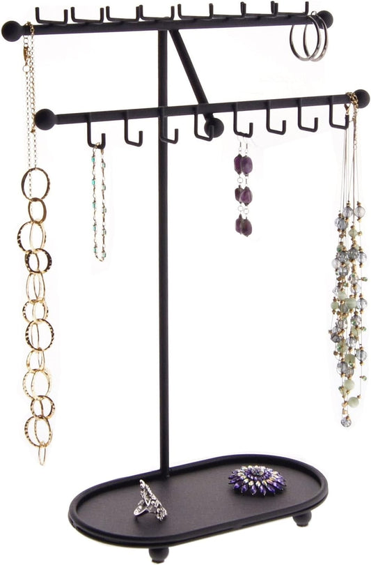 Angelynn's Sturdy Extra Long Necklace Holder Organizer Tall Tabletop Pendant Display Stand, Freestanding Large Capacity Jewelry Tree, Sharisa Black 11 3/4" Wide x 16 1/2" Tall
