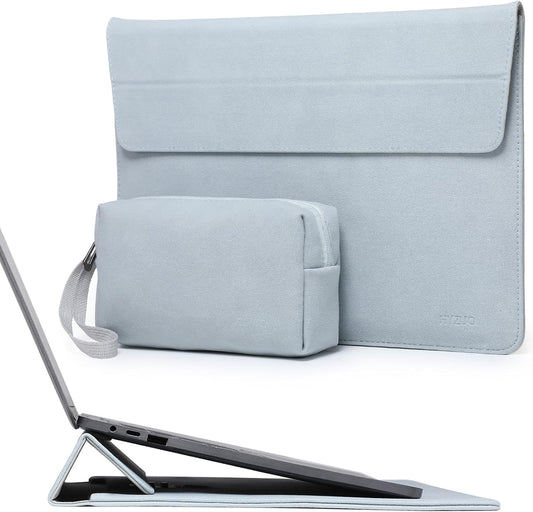 HYZUO 15 Inch Laptop Sleeve with Adjustable Stand Feature for MacBook Air 15 M4 A3241 M3 A3114 M2 A2941 2025-2023, MacBook Pro 15, 15" Surface Laptop 7/6/5/4, with Carrying Pouch, Pale Blue