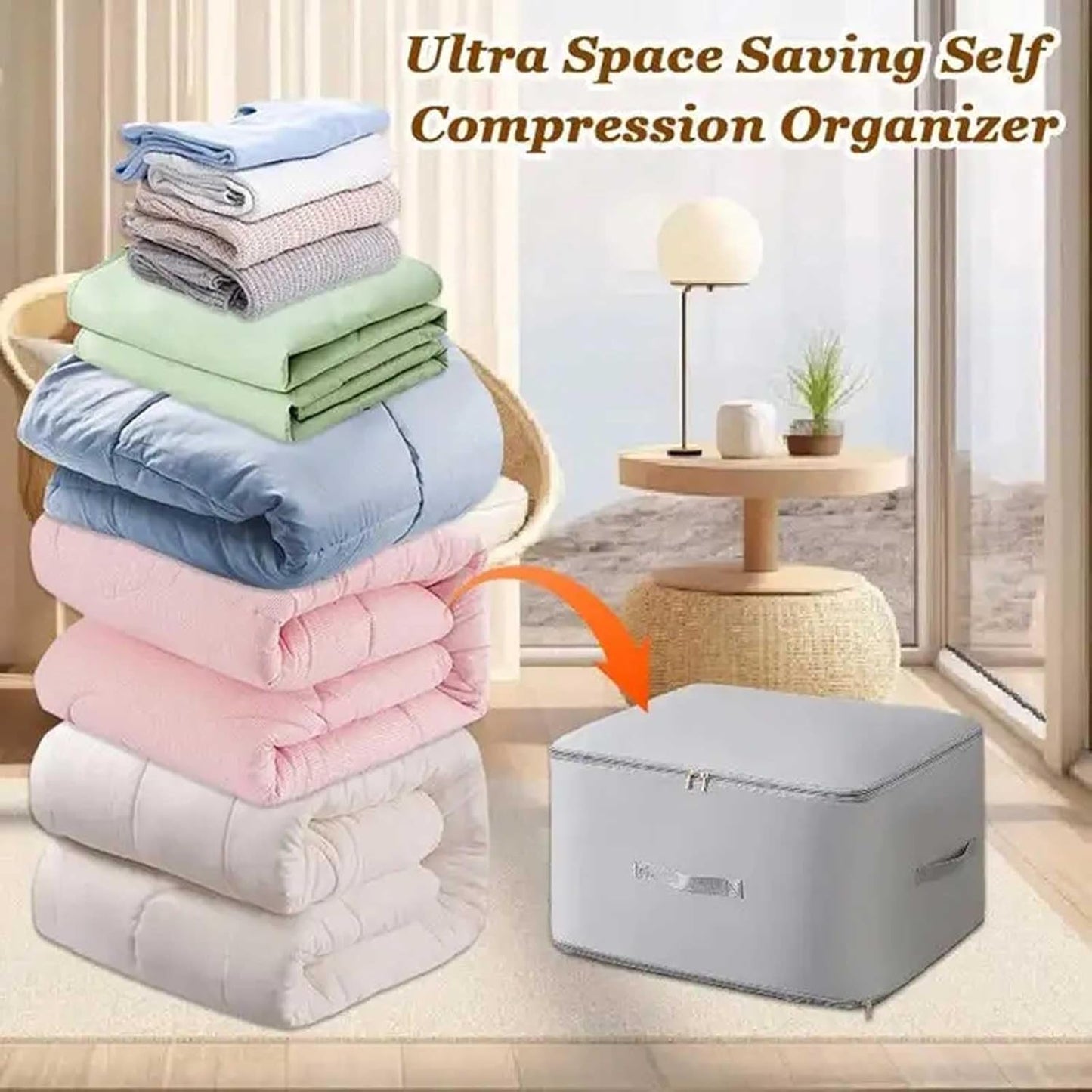 2PCS Ultra Space Saving Self Compression Organizer,Dustproof And Moisture-Proof Compression Storage Bag For King/Queen Comforters, Pillows, Bedding/Quilt, Blanket, Duvet (Pink, Large)