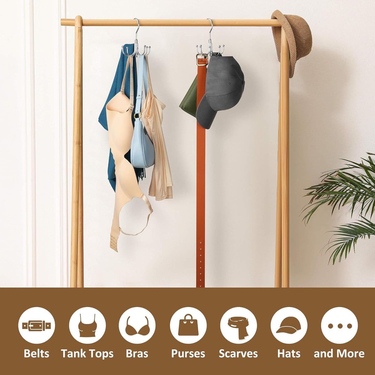 ZEDODIER 2 Pack Scarf Organizer Scarf Hanger for Closet, Rotatable Sturdy Hijab Holder Holds 16 Scarves, Metal Space Saving Closet Organizers and Storage, Silver