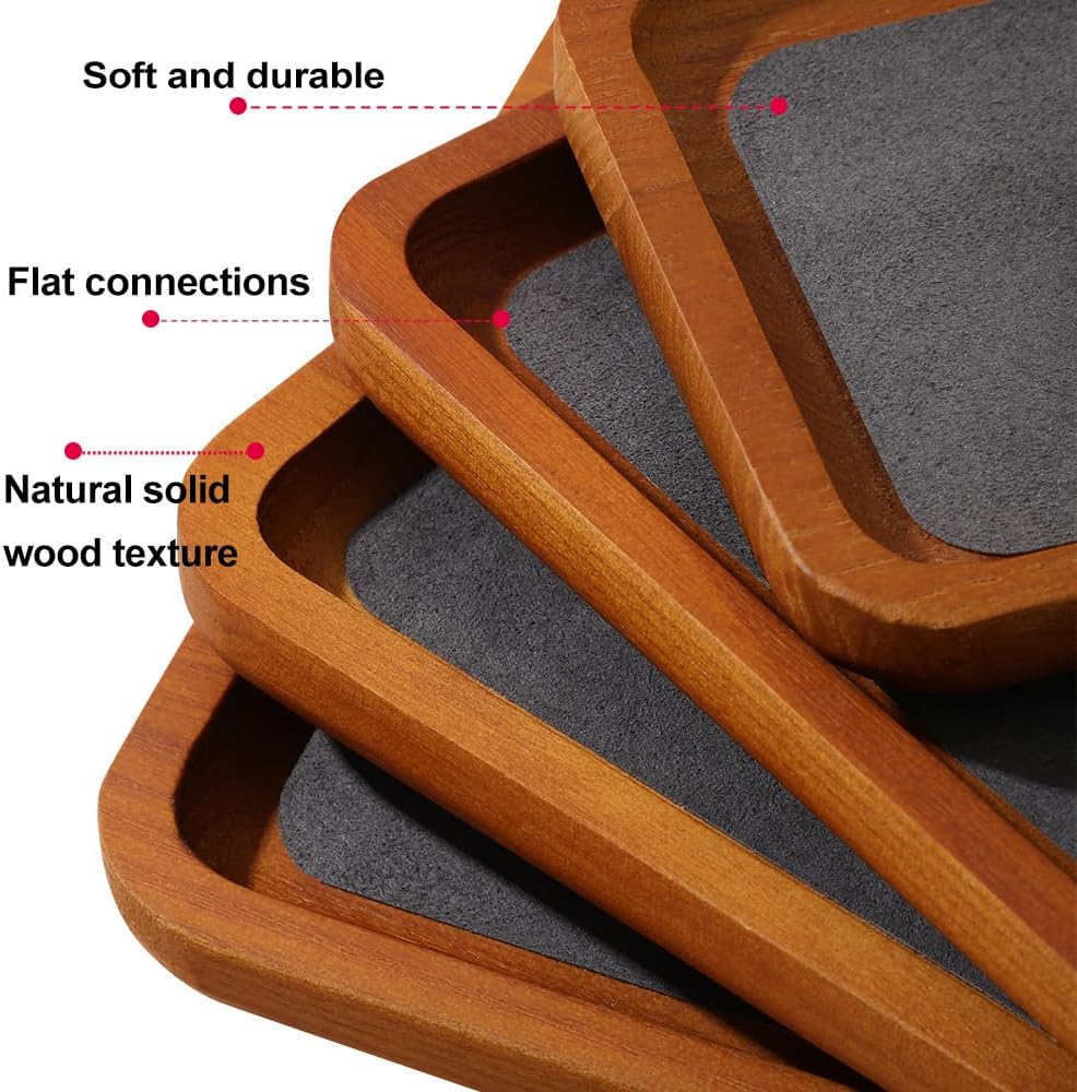 Wooden Jewelry Display Tray Rounded Rectangle Ring Showcase Stackable Elegant Bracelet Watch Jewelry Organizer for Personal Use and Commerce (Gray, Small-W 3.9'' x H 0.6'' x L 3.9'')