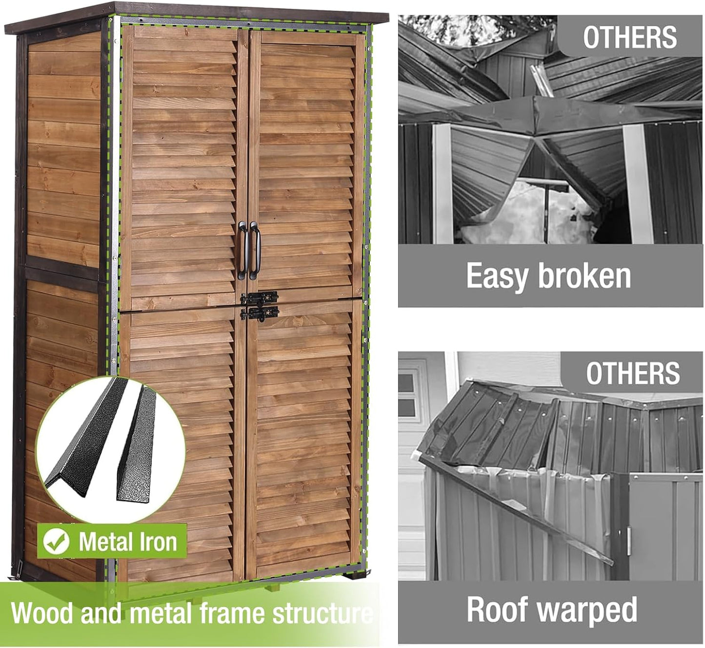 Outdoor Storage Shed with Adjustable Shelfs Tool Cabinet with Floor,Wooden Garden Shed for Backyard, Lawn, Patio Utility