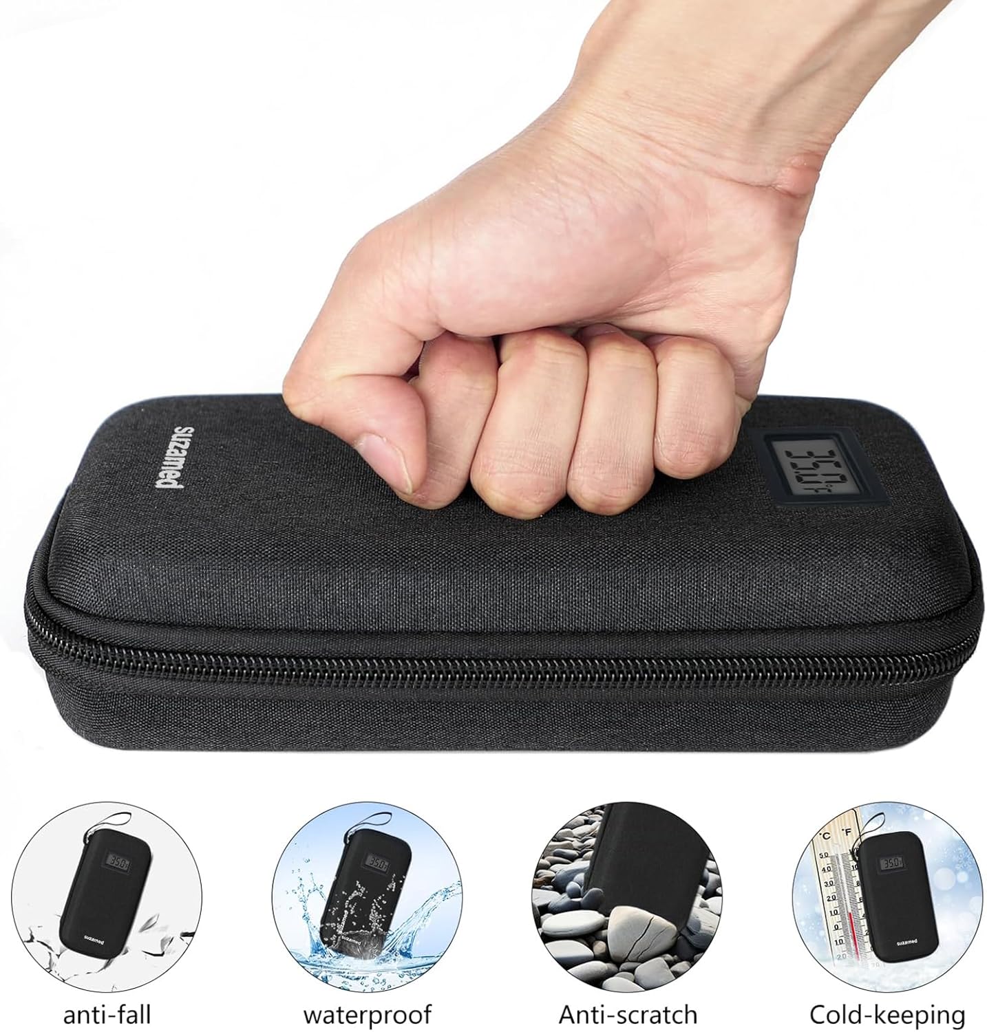 Insulin Cooler Travel Case,EVA Insulation Travel Medicine Kit with Temperature Display for Diabetes Care,Insulin Pen and Other Diabetic Supplies (Black-Temp)