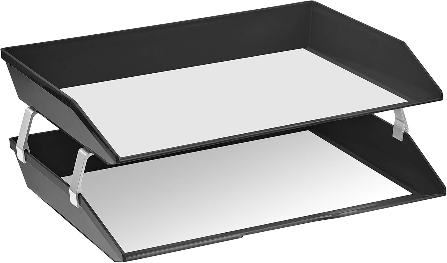 Acrimet Facility 2 Tier Letter Tray, Side Load, Letter Size/A4, Desktop File Organizer, Plastic (Black Color)