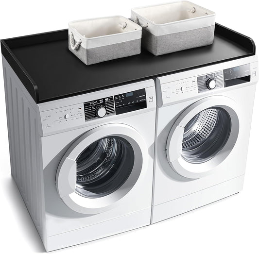 Washer Dryer Countertop with 2 Pack Storage Baskets, Wood Washer and Dryer Countertop with Non-Slip Pads/Edge Rails for Laundry Room Storage and Organization, 27.5" W x 54" L(Black)