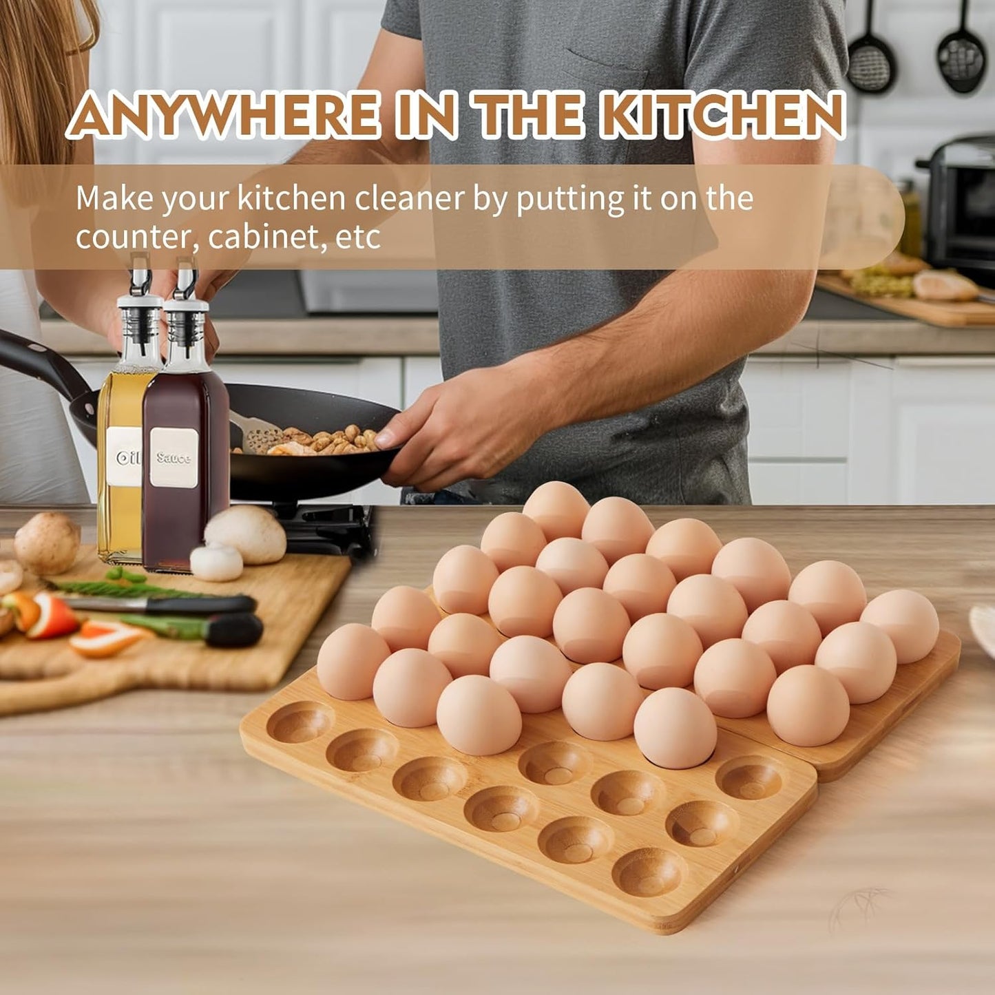 Egg Basket for Chicken Owners Egg Holder Countertop for Parents with Kids Suitable for Kitchen Counter Foldable Wooden Egg Storage Stacks 36 Eggs, Egg Tray Save Counter Space for Display Fresh Eggs