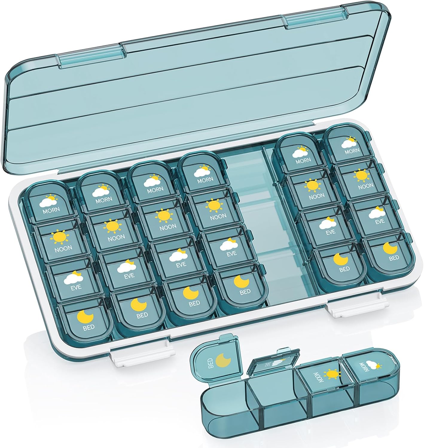 Pill Organizer 4 Times A Day, Pill Box 4 Times A Day 7 Day - Acedada Weekly Medicine Box Organizer with Separate Case, Portable Daily Pill Container Dispenser for Vitamin, Fish Oils, Supplements, Blue