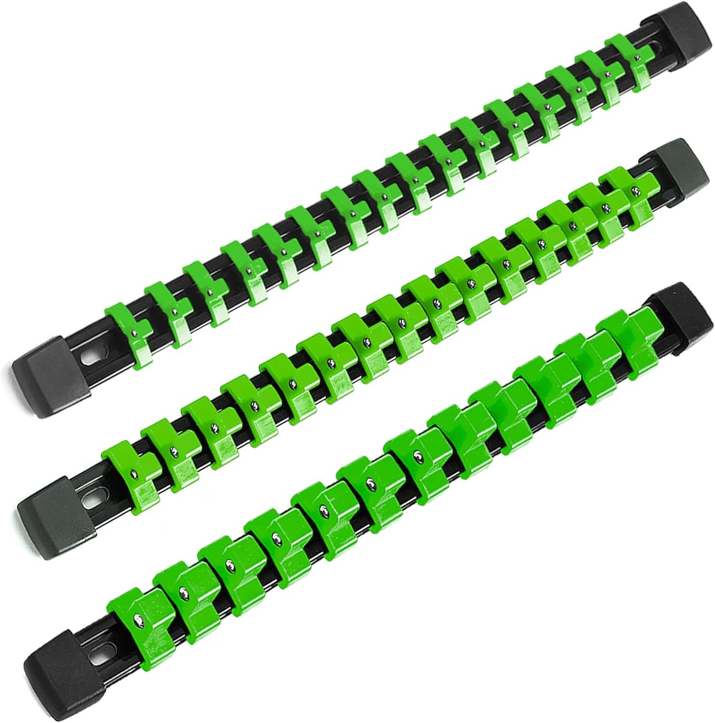Socket Organizer Drive ABS Tools - Green Socket Holder, Premium Quality 3 Pieces Socket Holders Kit 1/4-Inch x 16 Clips, 3/8-Inch x 15 Clips, 1/2-Inch x 12 Clips(3PC,Green)