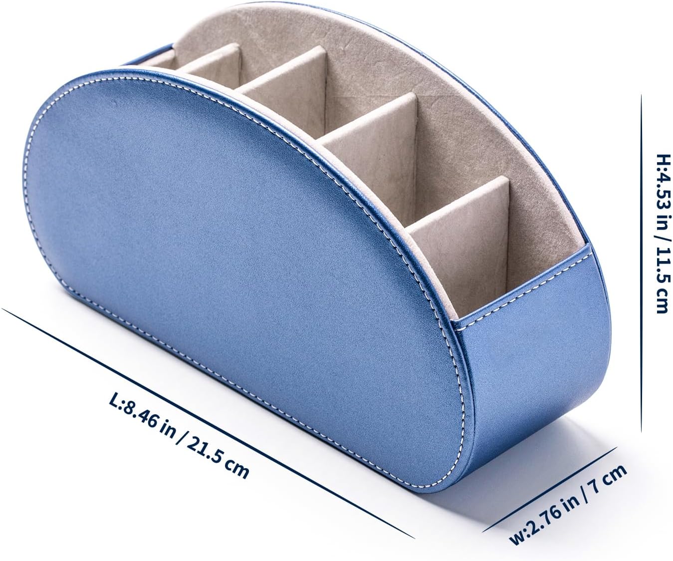 Remote Control Holders Organizer Box with 5 Compartment PU Leather Multi-functional Office Desk Storage Caddy Store Tv Remote for Media Player,Brush,Pencil,Glassees&Office Supplies (Champagne Blue)