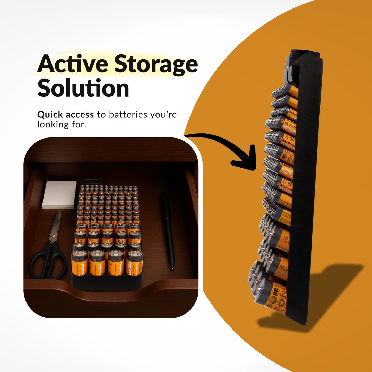 Bee Neat Battery Organizer and Storage Case with Tester - Battery Storage Box for Wall or Drawer - New & Improved Slanted Slot Design - Max. 117 Batteries AA, AAA, 9Volt, C, D & Button Batteries