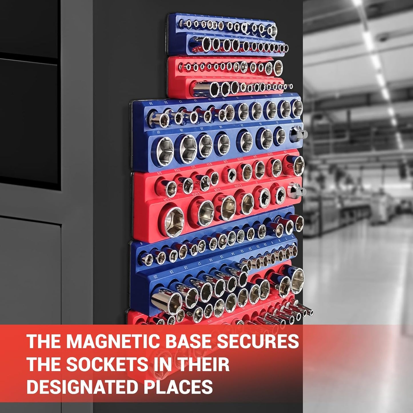 6-Piece Magnetic Socket Organizer Set, Magnetic Socket Holder Includes 1/4", 3/8", 1/2" Drive Metric SAE Socket Trays,Holds Standard and Deep Sockets (6-Piece Magnetic Socket Organizer)