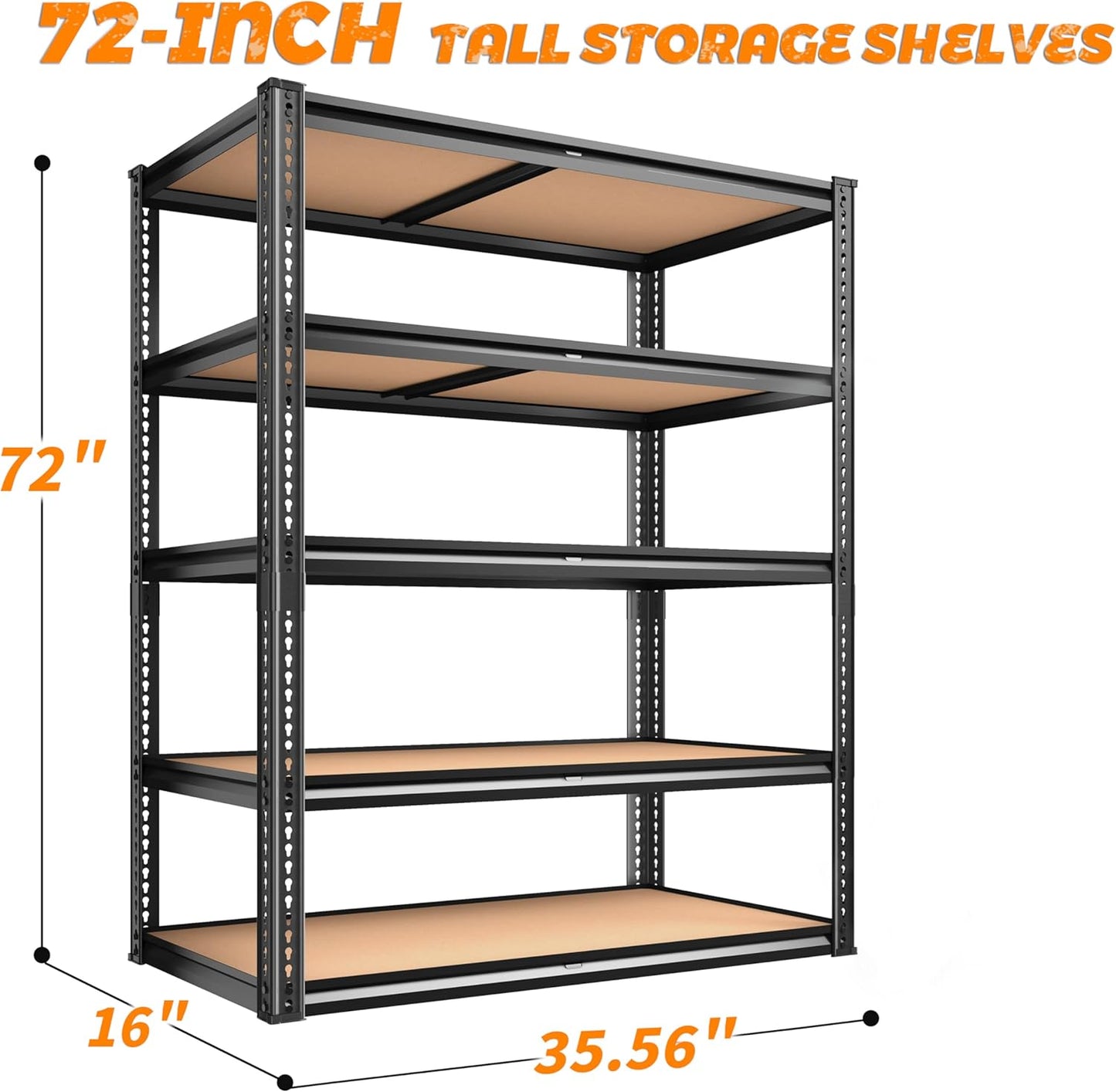 2050LBS Storage Shelves Heavy Duty 5 Tier Garage Storage Shelving, Adjustable Metal Shelving Unit Utility Rack Shelf for Warehouse, Pantry, Closet, Kitchen 72" H x 35.56" W x 16" D, Black