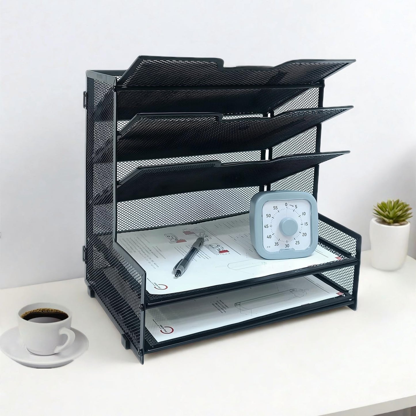 5-Tier Metal Desk Organizer, Office Desk Paper Organizer for Home Office, Black