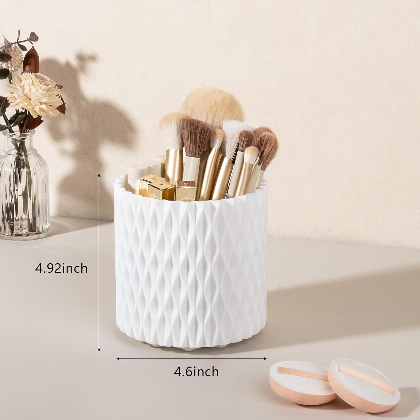 Anyoifax Makeup Brush Holder Organizer 360°Rotating Make Up Brushes Container for Vanity, Spinning Cosmetics Storage Cup, Ripple White