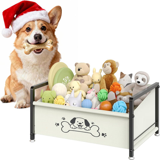 Dog Toy Basket, Toy Box for Dogs, Metal Frame Oxford Fabric Pet Storage Organizer for Living Room