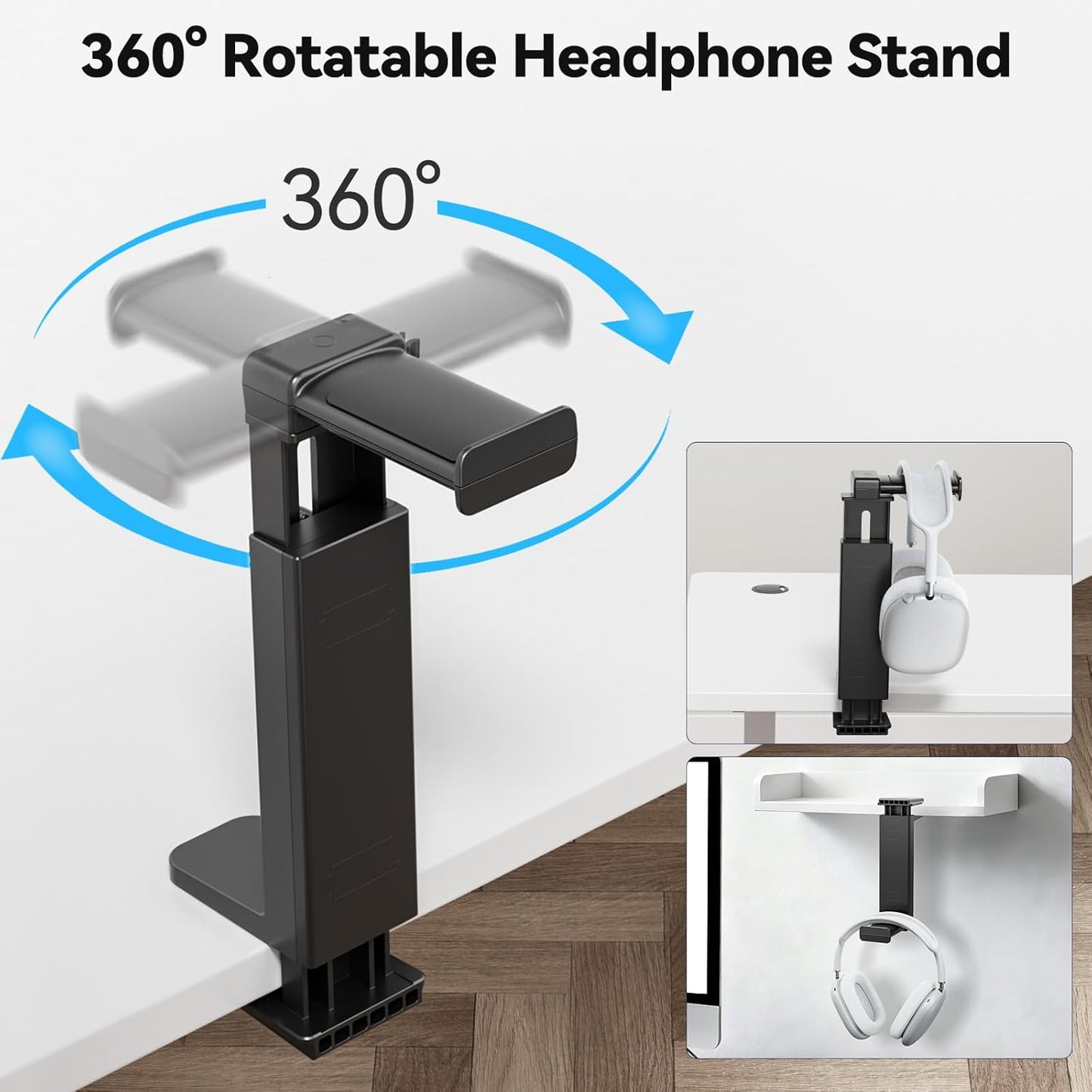 Headphone Stand Under-Desk or Headset Holder Above-Desk, Headphone Hanger & Headset Hook Under Desk Mount with Spring Clamp & Height Adjustable & Cable Clip for Gaming Gift Accessories