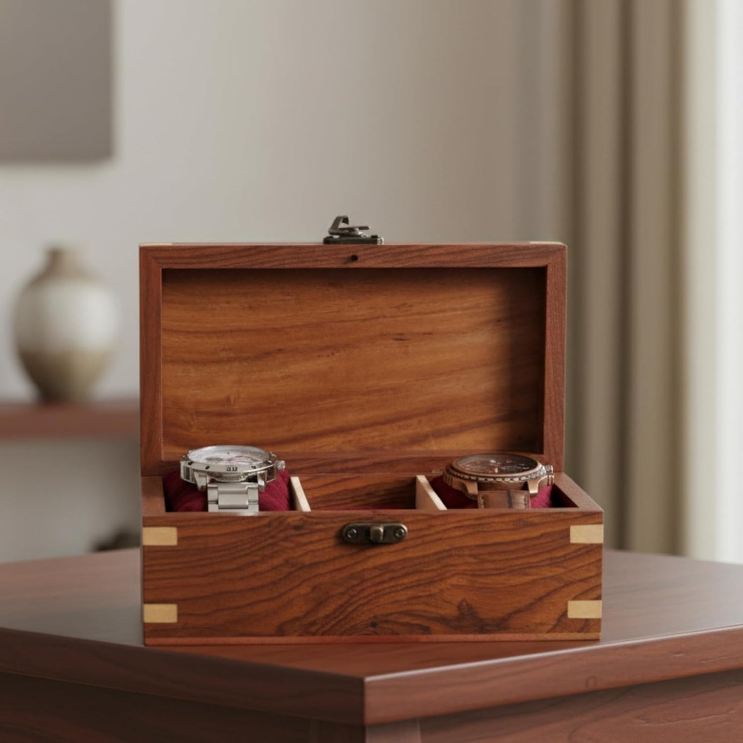 Wooden Watch Box for Men & Women, Watch Organizer & Display Case, Premium Long-Lasting Watch Holder, Elegant Gift for Watch Collectors (Wood Top, 3 Slots)