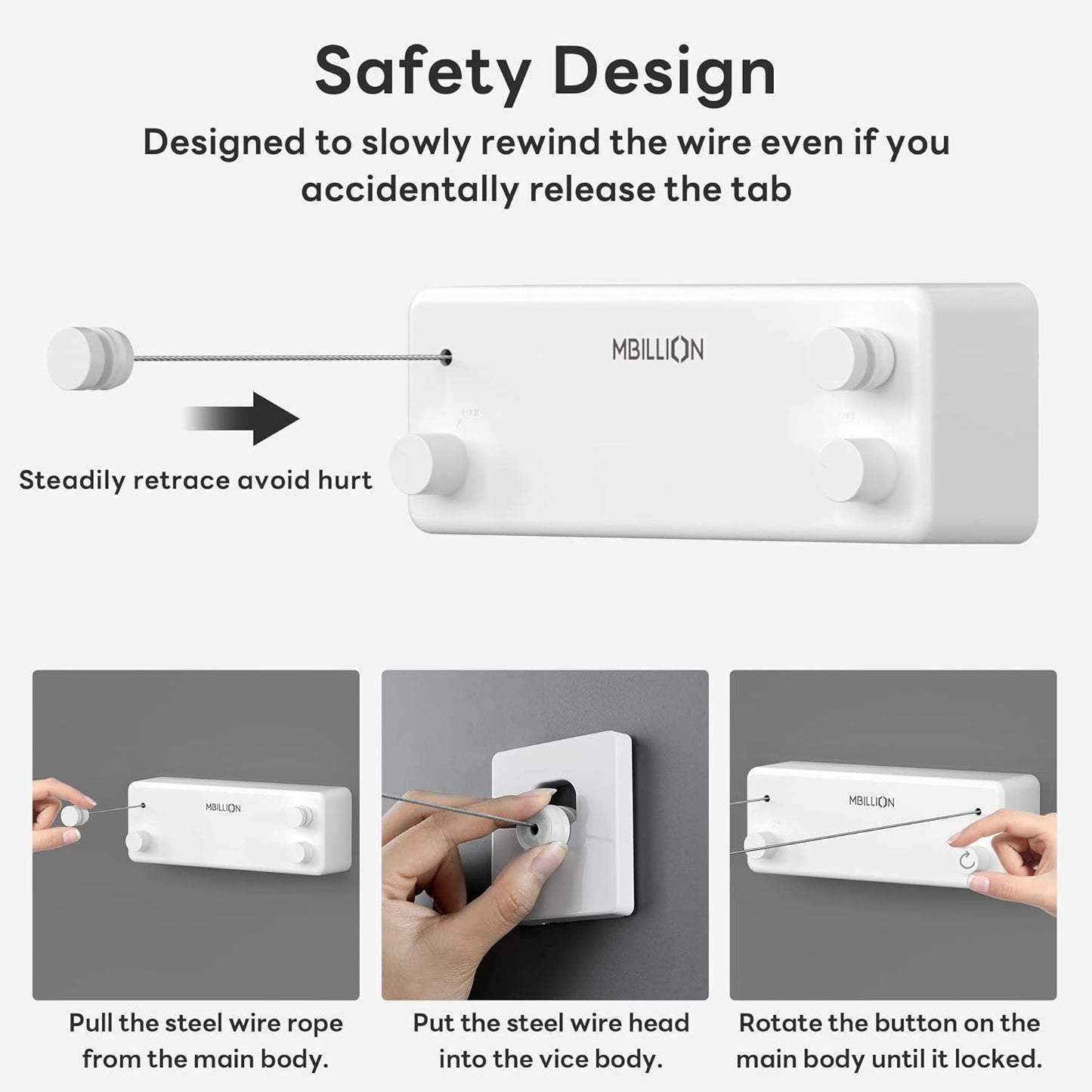 Mbillion Retractable Clothesline 13.8 Ft Stainless Steel Double Clothes line retracting Indoor Heavy Duty Retractable Laundry Line Wall Mounted (Double Line-White)