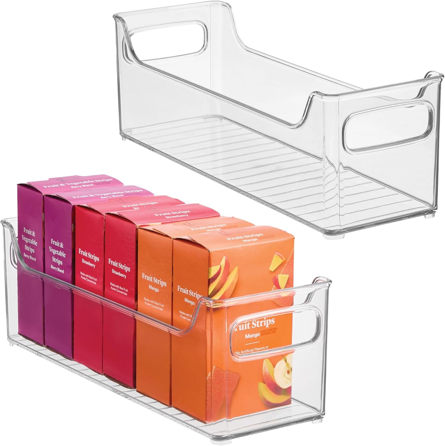iDesign Stackable Plastic Pantry Bin with Handles for Cabinets or Fridge, Set of 2, Clear, Made in USA