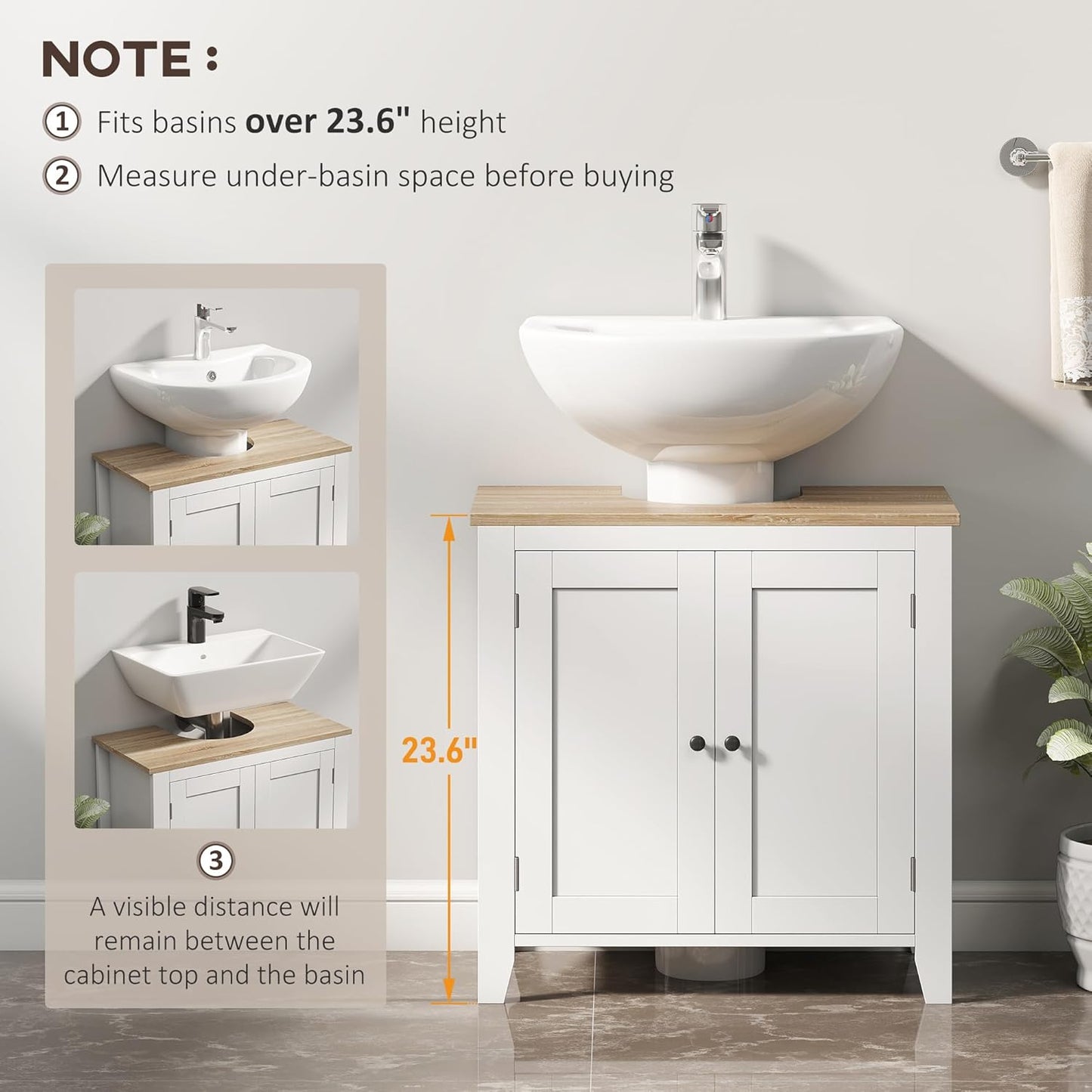 kleankin Pedestal Sink Storage Cabinet, Under Sink Cabinet with U-Shape and Adjustable Internal Shelf, White