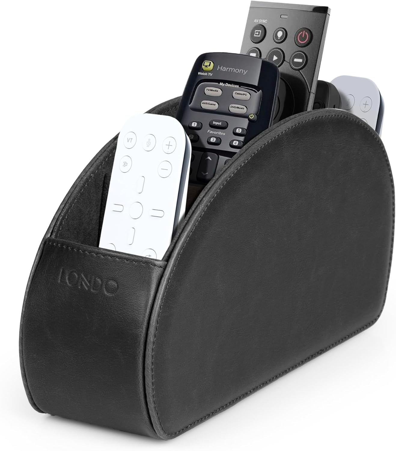 Londo Remote Control Holder with 5 Pockets - Store DVD, Blu-Ray, TV, Roku or Apple TV Remotes - PU Leather with Suede Lining - Slim, Compact Living or Bedroom Storage