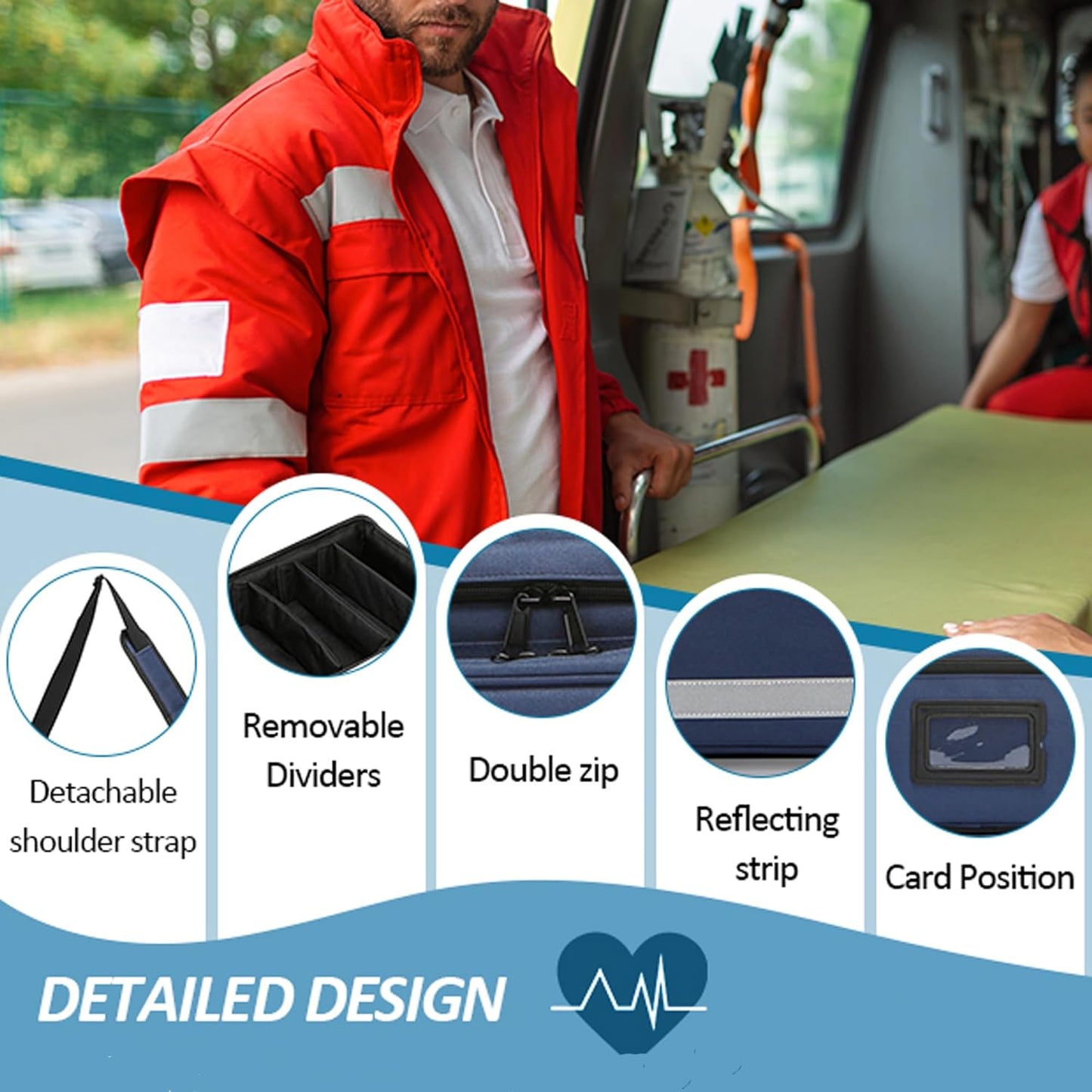 Medical Bag,First Aid Bag,Emergency Bag, Organizer Professional First Responder Trauma Bag with Detachable Dividers for Nurses,Home Health Care, EMT(Bag Only)
