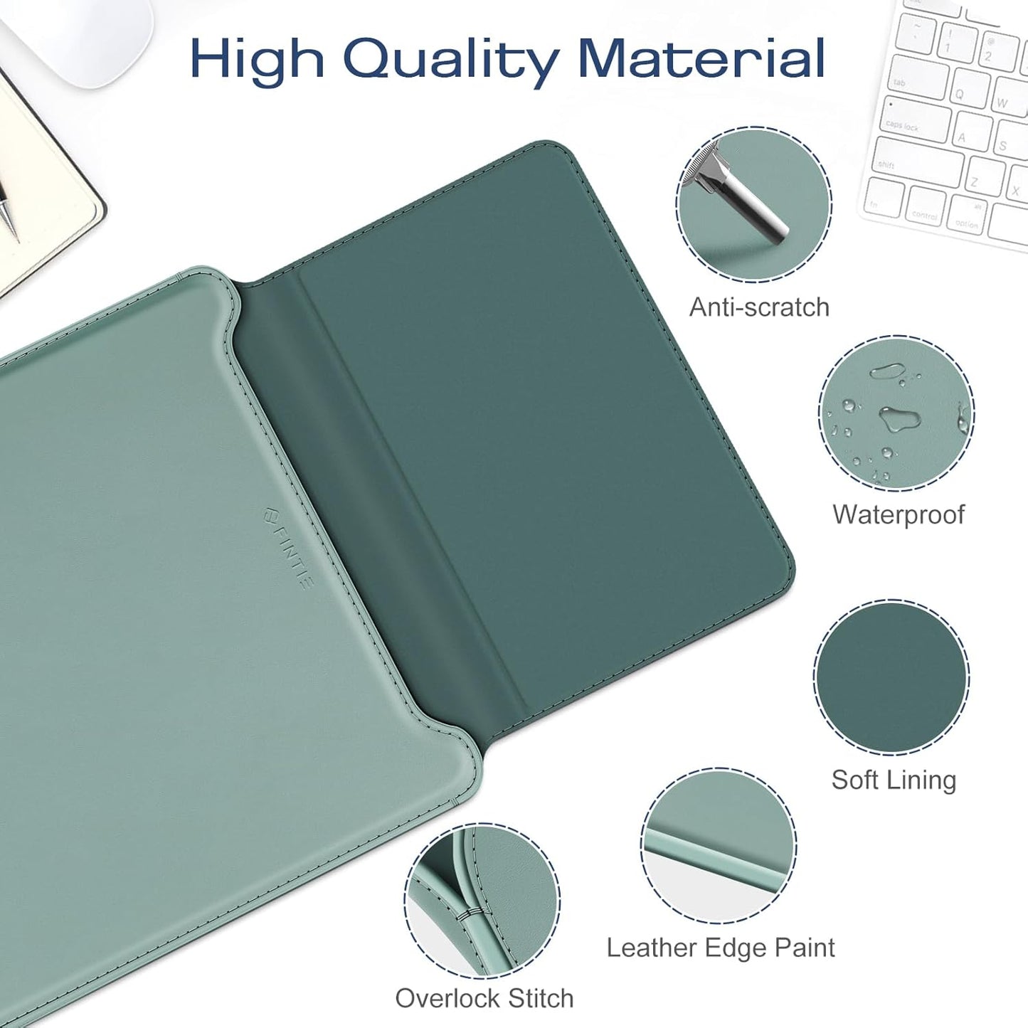 Fintie Sleeve Case for MacBook Air 13.6 A3240 A3113 A2681, Pro 14 A3434 A3401 A3185 A3112 A2992 A2918 A2779 A2442, MacBook Pro/Air 13 - PU Leather Slim Bag Cover with Stand Feature, Green