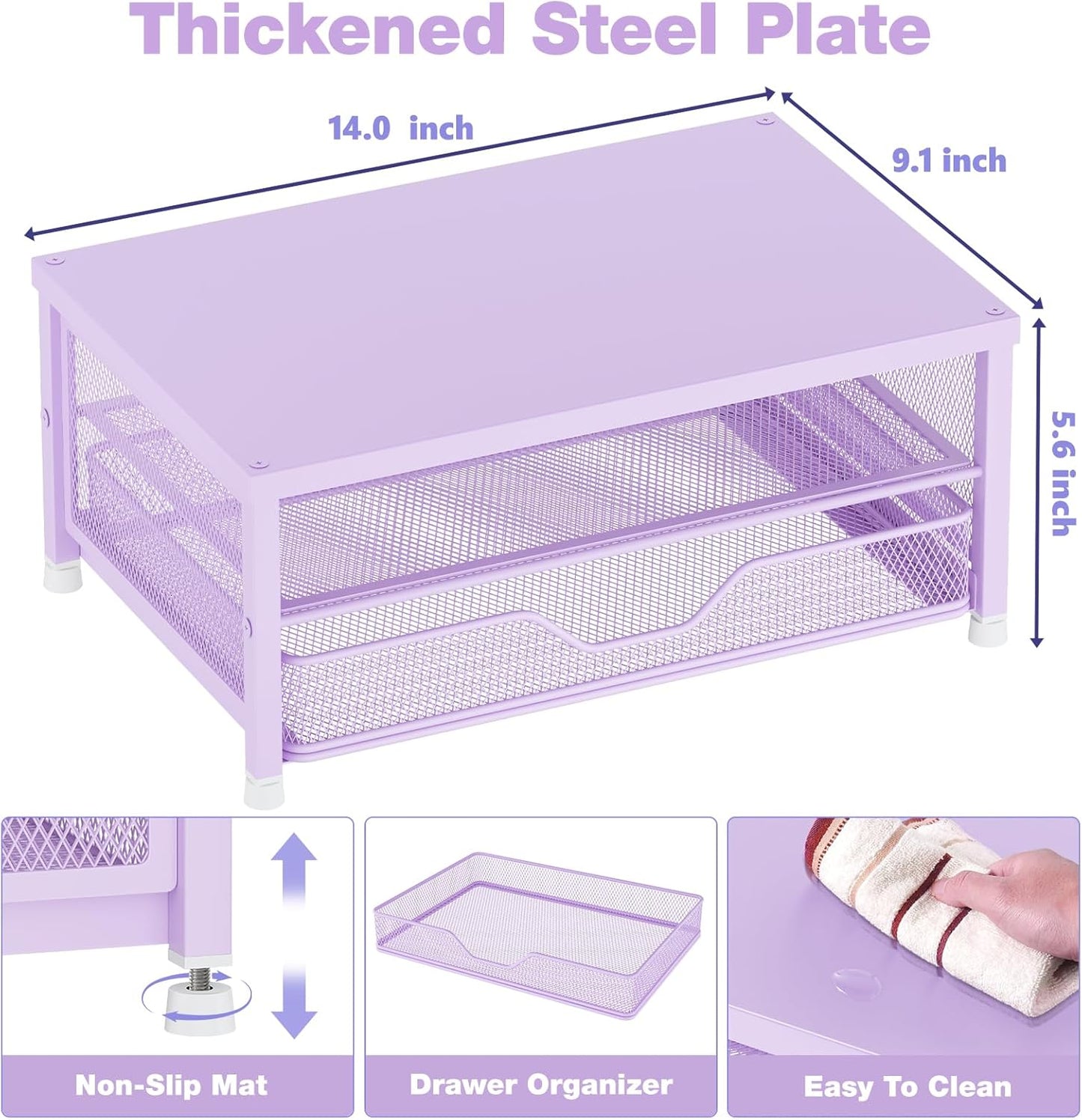 OPNICE Computer Monitor Stand Riser, Desk Organizer with Drawer, Laptop Stand, Office Desk Accessories & Workspace Desktop Organizers Storage for Office Supplies(Purple)
