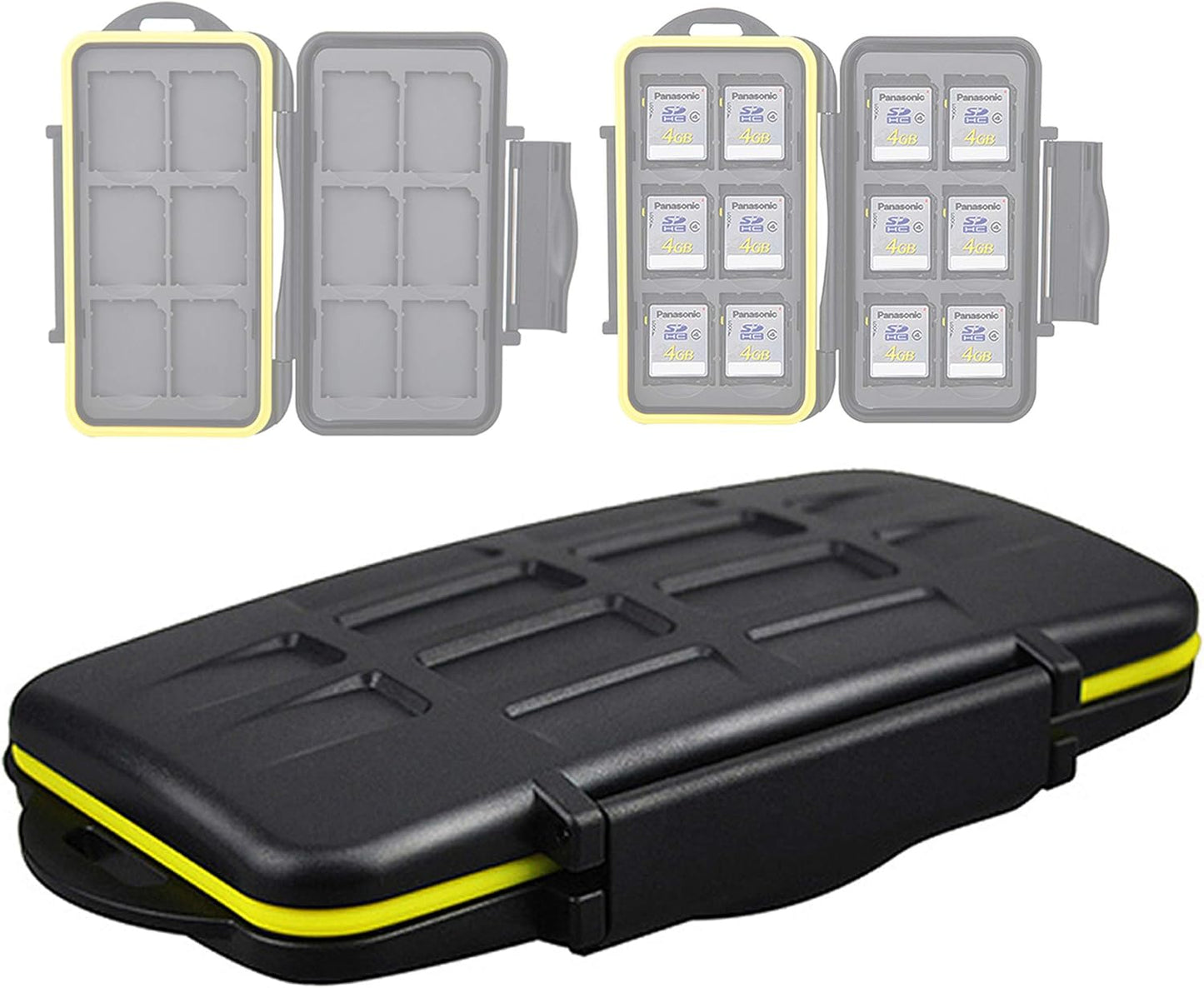 JJC MC-SD12 Ruggard SD Card Case, Shockproof SD Card Case, Water-Resistant SD Card Case, Rubber Sealed Ergonomic Locking Easy Carrying Memory Card Case Fits 12 SD Cards