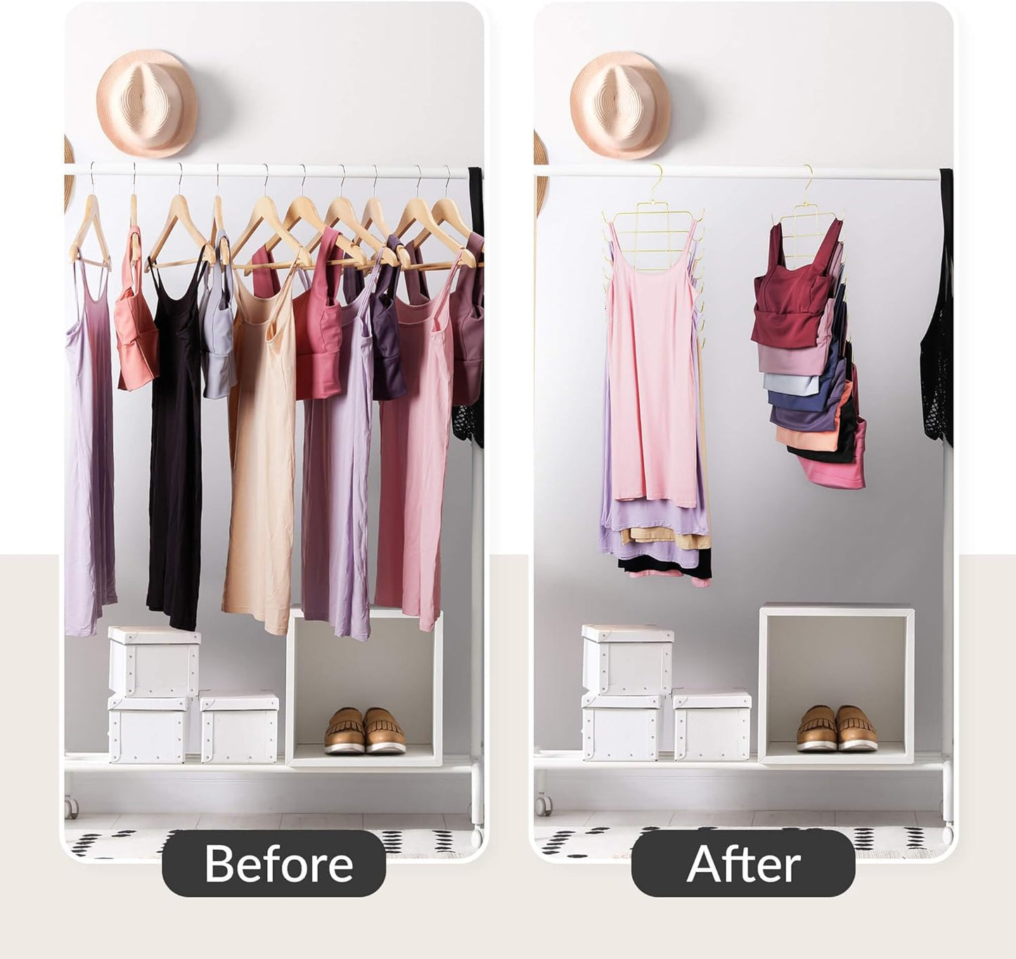 ZEDODIER 2 Pack Tank Top Hanger Space Saving, Bra Hangers for Closet Organizer, Hanging Bra Organizer Tank Tops Holder with 16 Hooks, Metal Closet Organizers and Storage Small Space Solutions, Gold