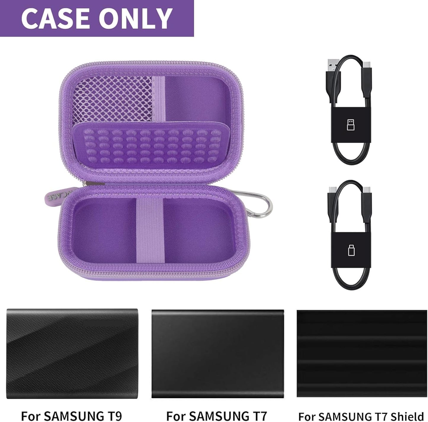 Case Compatible with Samsung T9/ T7/ T7 Shield Portable SSD 1TB 2TB 4TB External Hard Drive, Storage Travel Carrying Holder Organizer for Solid State Drives & USB Cable (Box Only)-Purple