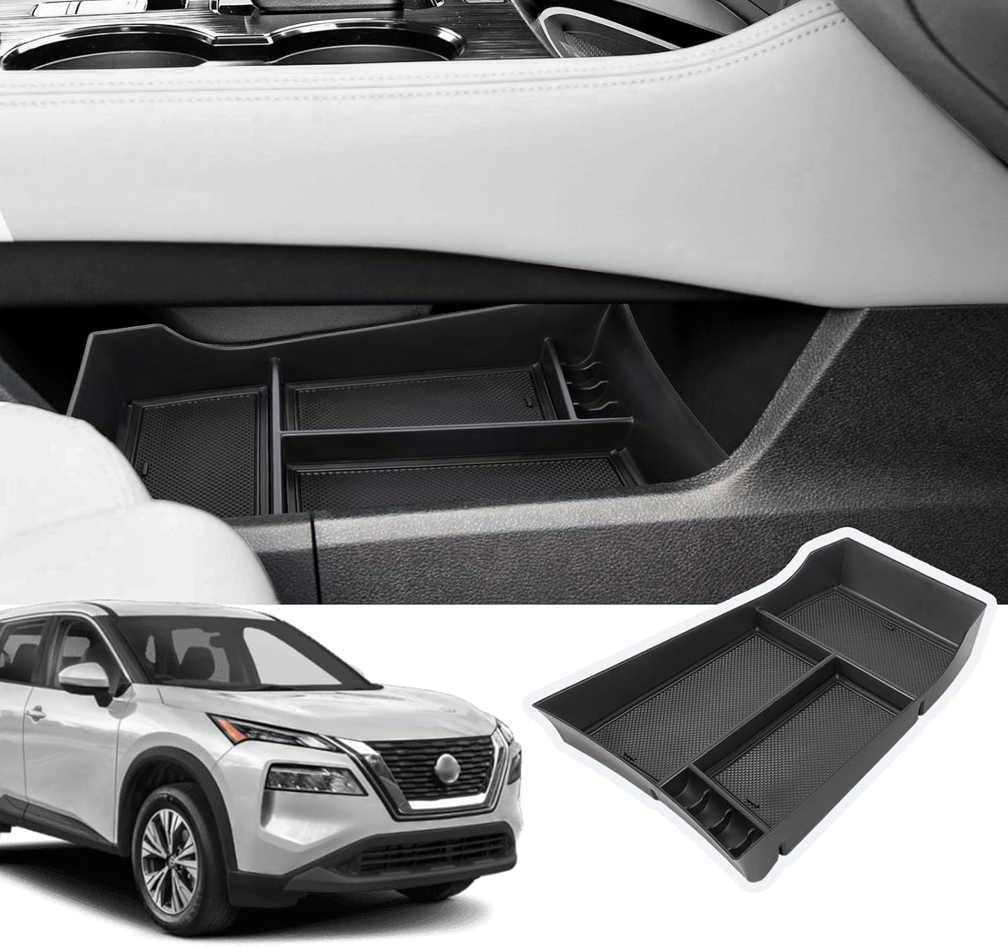 Center Console Organizer Compatible with Nissan Rogue 2021-2025 2026 Armrest Storage Box Insert Tray Interior Secondary Accessories (Lower Center Console Tray)