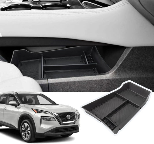 Center Console Organizer Compatible with Nissan Rogue 2021-2025 2026 Armrest Storage Box Insert Tray Interior Secondary Accessories (Lower Center Console Tray)