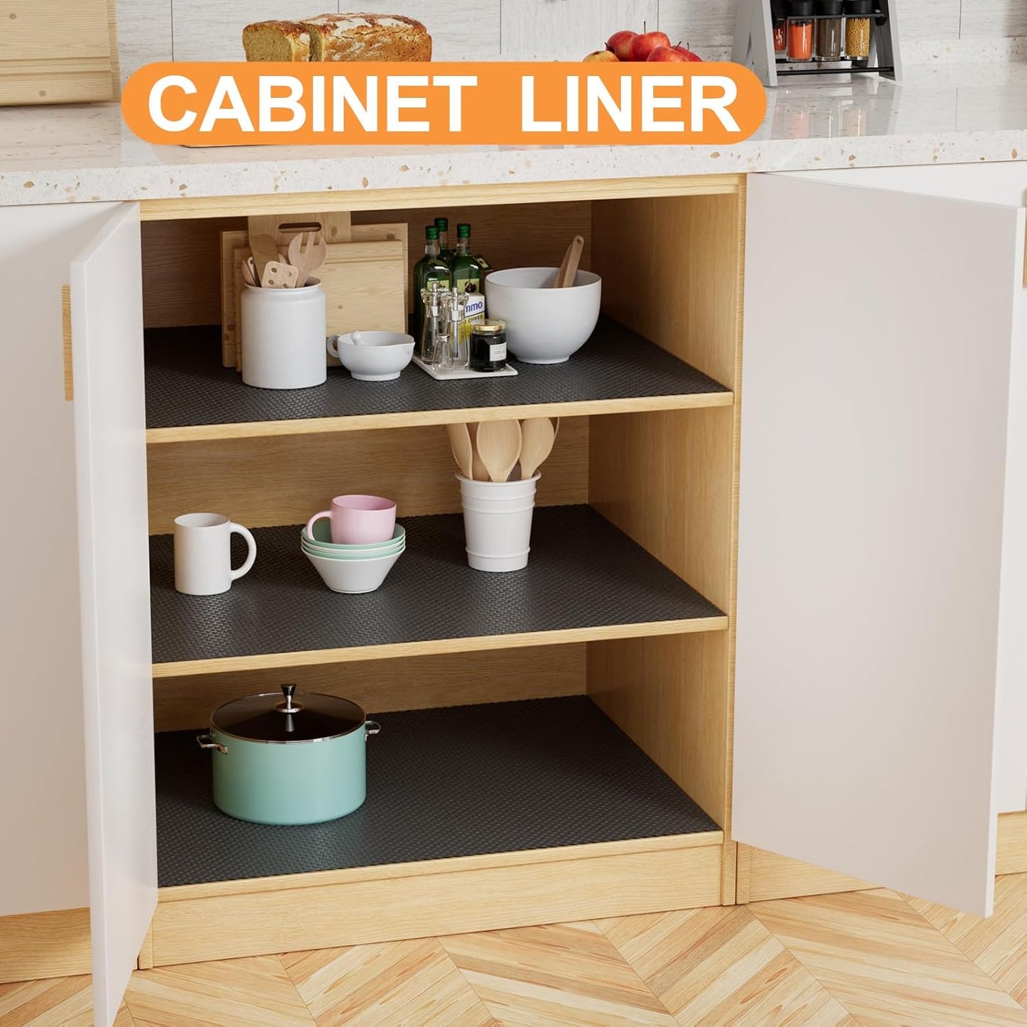 FLPMIX Cabinet Drawer Shelf Liner: Waterproof Non-Adhesive Kitchen Cabinets Liners - Easy to Cut EVA Drawer Mat for Cupboard Pantry Shelves Bathroom 12" x 120" Black