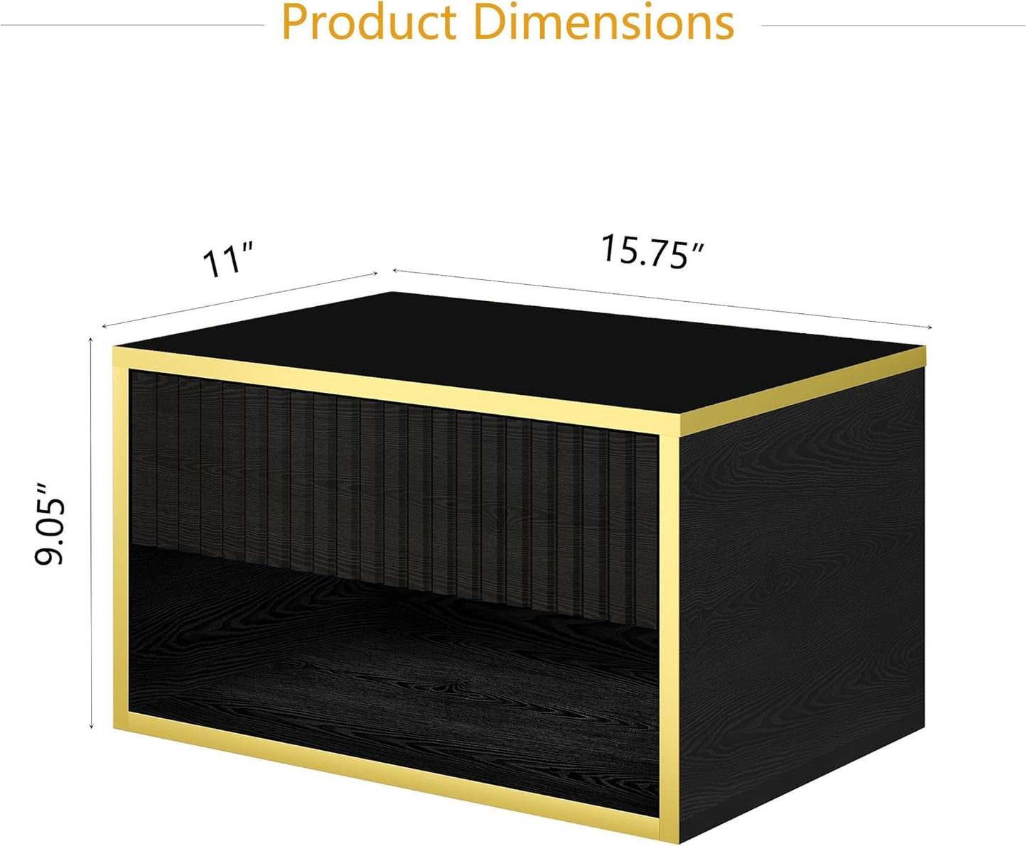 4ever2buy Floating Nightstand Set of 2, Modern Wall Mounted Nightstand with Open Shelf and Fluted Drawer, Black and Gold Night Stand for Bedroom, (Black, 2)