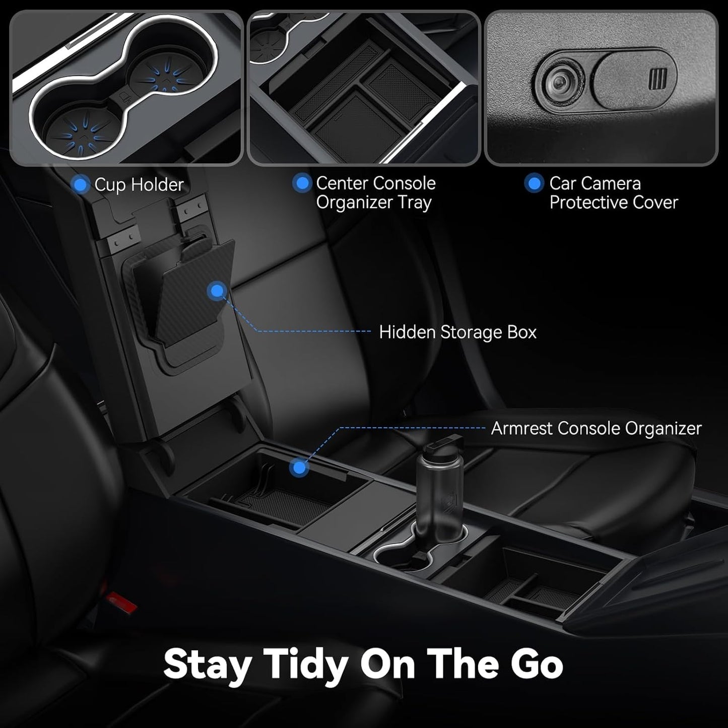 Upgraded Center Console Organizer Tray for Tesla Model Y Juniper Accessories 2025 2026/ for Tesla Model 3 Accessories 2025 Highland, Hidden Storage Box, Cup Holder, [Shockproof, No-Noise], 5PCS
