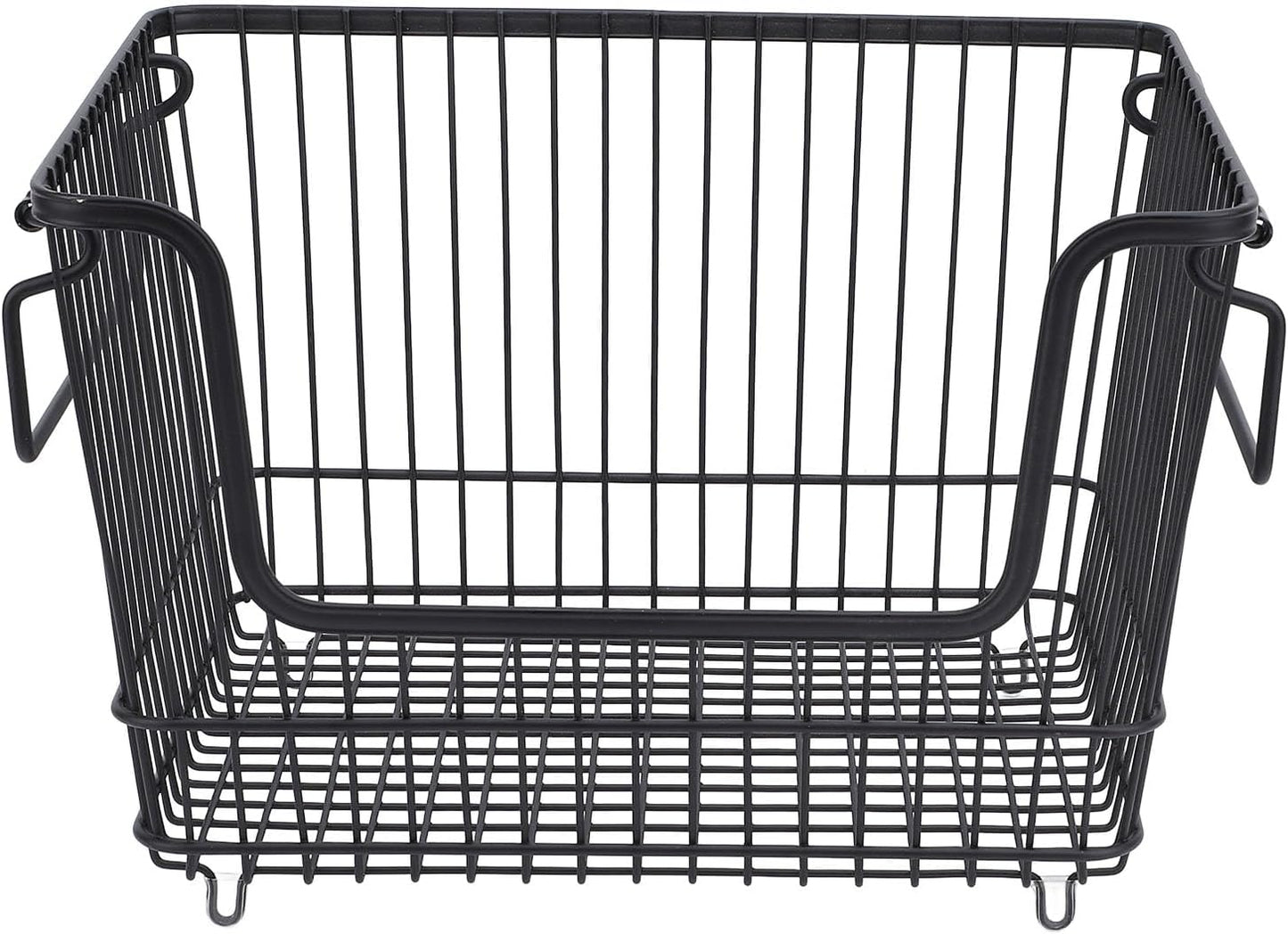 Tyenaza Freezer Organizer Bin Keep Tidy Metal Stackable Fruits Meat Wire Basket for Kitchen Home Use L Black