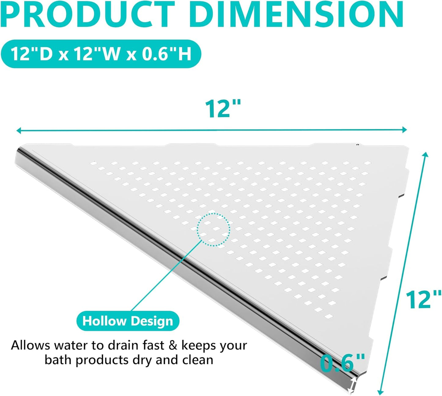 Bathroom Corner Shelf, Recessed 12" Shower Shelf Caddy, SUS304 Stainless Steel Shelf Wall Mount Triangular, No Drilling, Brushed Nickel