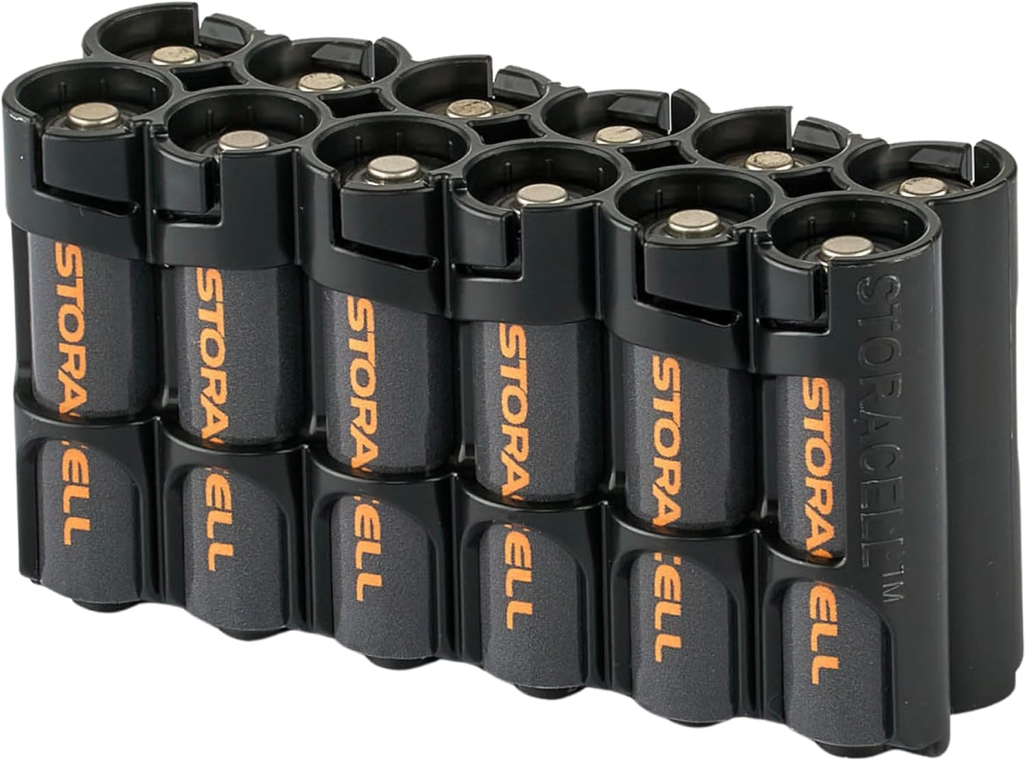 AA Battery Storage Caddy by Storacell, Black, Holds 12 Batteries (Not included)