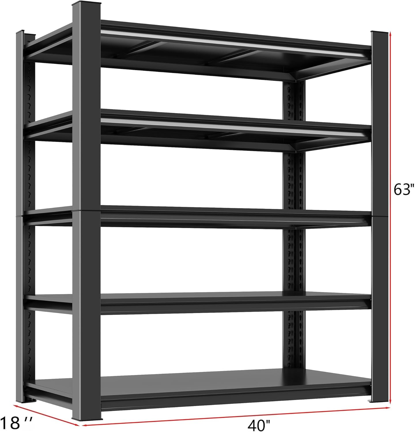 Metal Garage Shelving Unit, Heavy Duty 5-Tier Adjustable Storage Rack, Steel Shelving, 3020 lbs Capacity, Industrial Shelves for Heavy Tools and Equipment, Ideal for Garage, Basement, Black, 63"