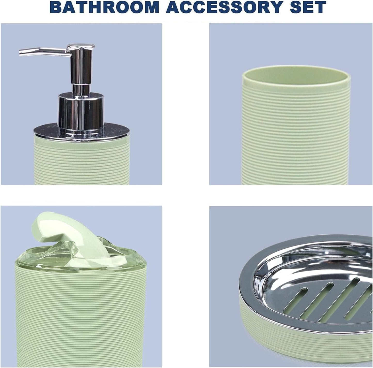 CERBIOR Bathroom Accessories Set Bath Ensemble Includes Soap Dispenser, Toothbrush Holder, Toothbrush Cup, Soap Dish for Decorative Countertop and Housewarming Gift (Apple Green)