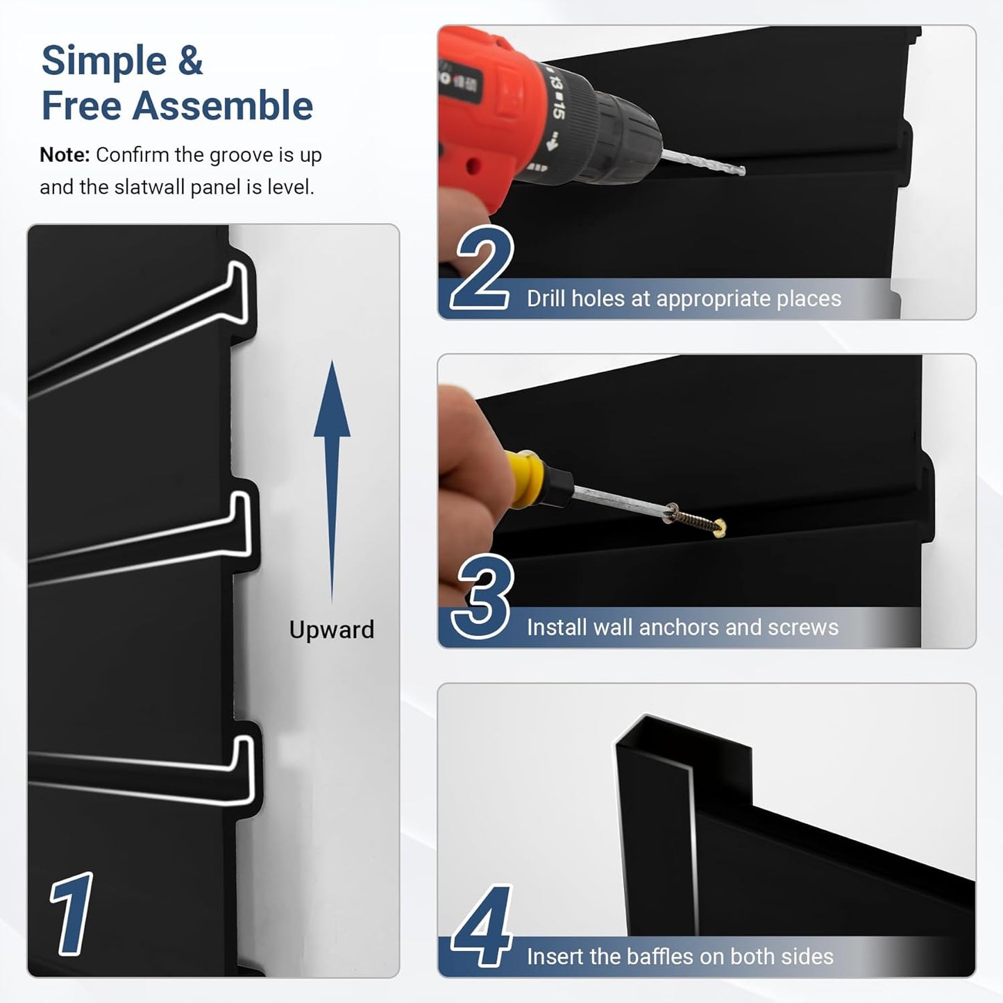 Slatwall Panel 8 FT x 4 FT, Interlocking Slat Wall Paneling, Wall Mounted PVC Wallpanel, Suitable for Garage Storage and Organizer, Slatwall Board, Shelves - Black
