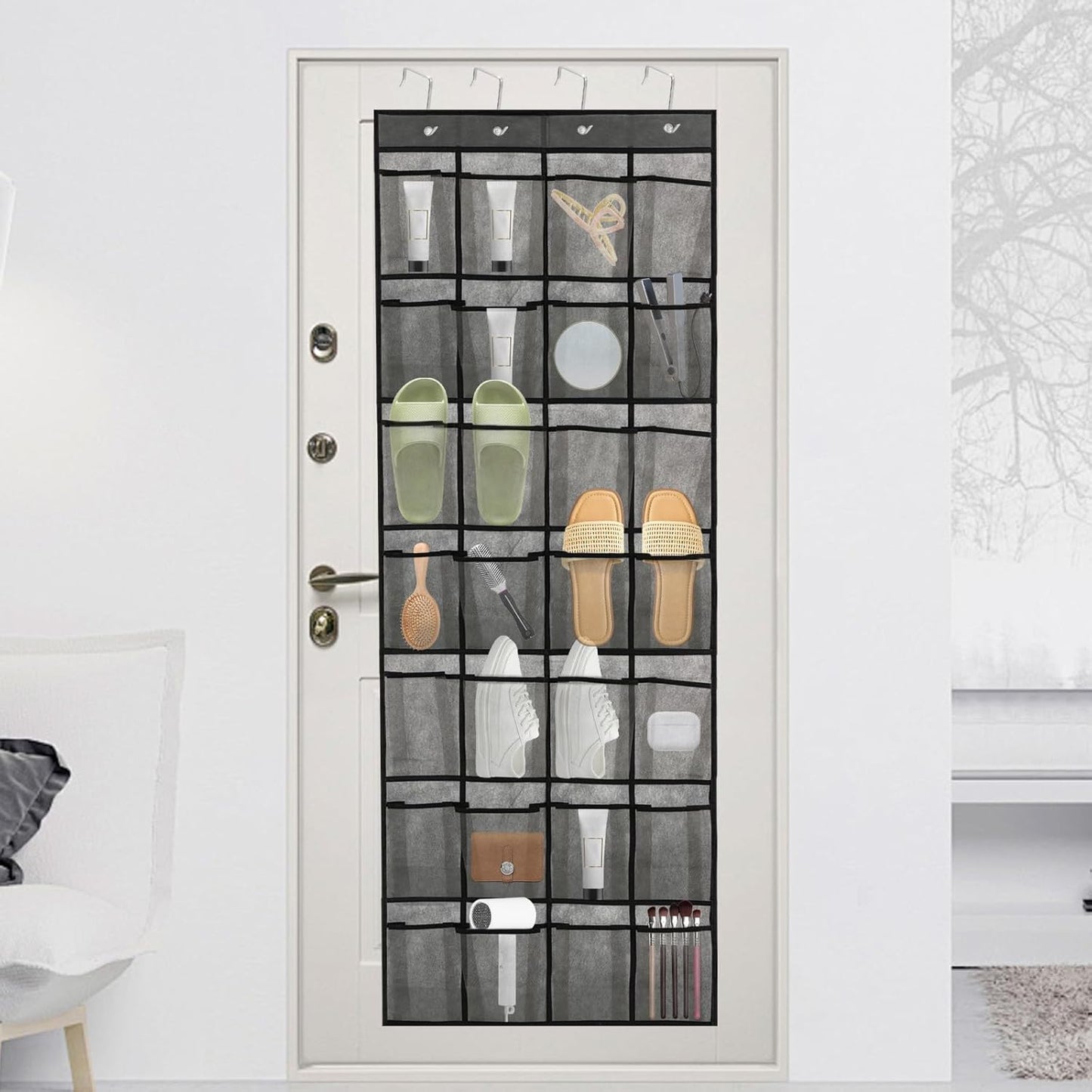 Door Shoe Organizer, 28-Compartment Over The Door Shoe Organizer, Saves Room Space, Suitable for Both Men And Women, And Convenient for Quick Storage