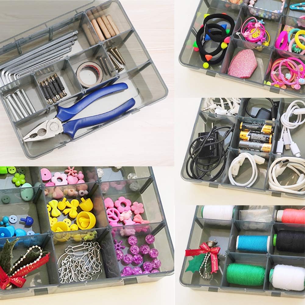 12 Girds Large Plastic Craft Storage Containers, Compartment Storage Container, Parts Storage Box with Adjustable Dividers for Sewing Arts, Washi Tape Batteries Electronics Parts and more