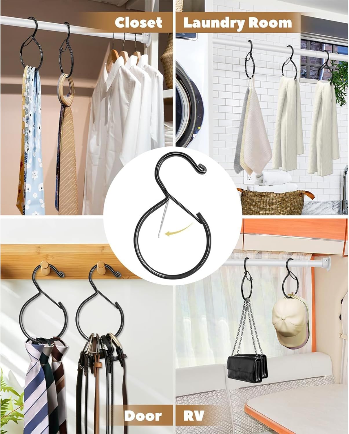 Belt Hanger - S Shaped Metal Organizer, Tie Belt Hook Closet Organization, Maximizes Storage with Sturdy Design, Closet Organizer for Scarves, Belts, Purses, and Accessories