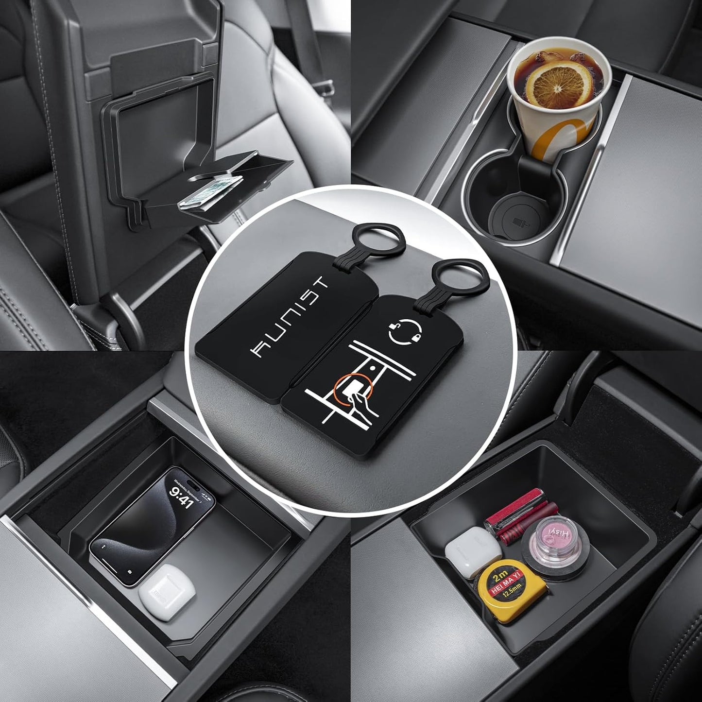 5PCS Center Console Organizer Tray for 2026 Tesla Model Y Juniper Accessories Cup Holder Armrest Hidden Storage Box for New Model Y Premium/Performance 2025-2026 & Model 3 2024-2026