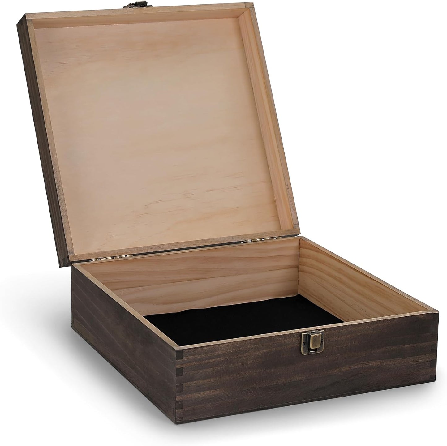 makerflo Medium Dark Walnut Wood Memory Box (Pack of 1) with Hinged with Clasp, Black Felt Inside, Keepsake Wooden Box Ideal for Craft and Personalization (Laser Engraving, Epoxy, UV DTF, and Vinyl)