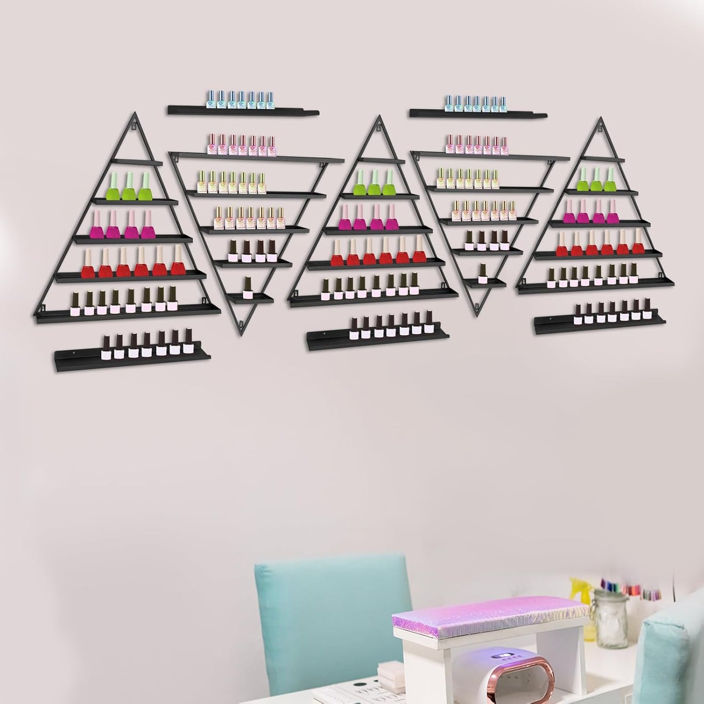 10PCS Black Triangular Nail Polish Racks, 5 Tiers Wall-Mounted Cosmetic Display Rack Nail Polish Racks Lipstick Perfume Wall Shelf Essential Oil Organizers for Home Spa Nail Salon Shop