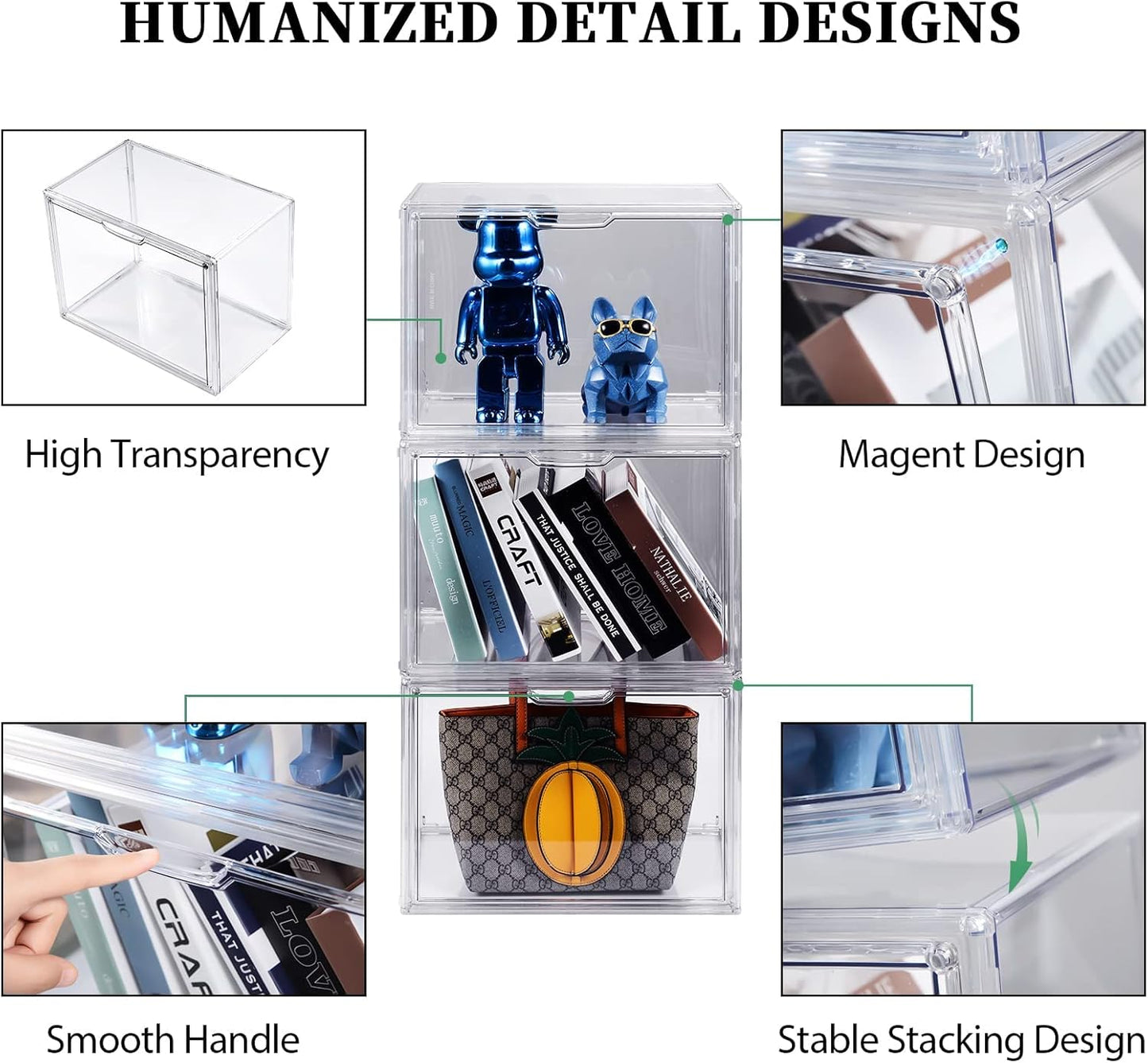 3Pack Clear Plastic Handbag Storage Organizer for Closet, Acrylic Display Case for Handbag and Purse, Purse Organizer for Closet with Magnetic Door for Book, Toys, Hat
